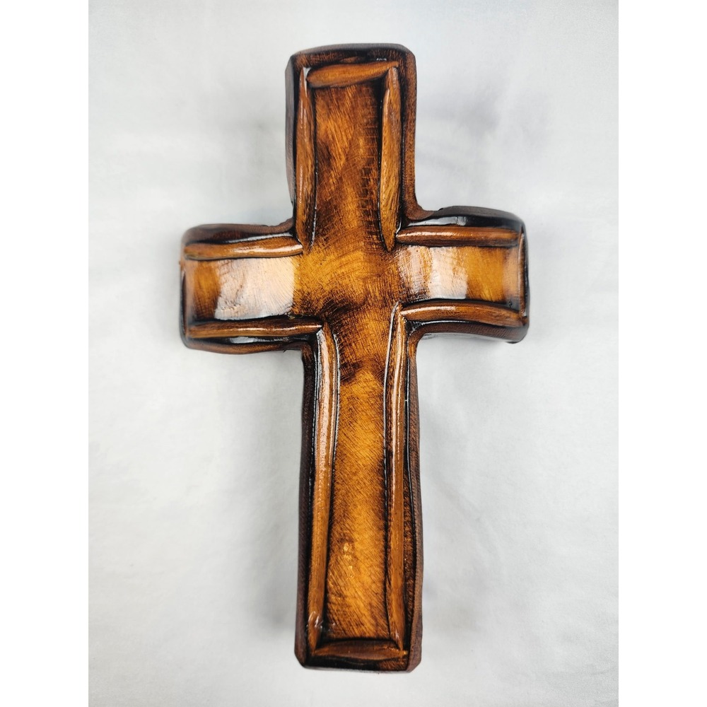 Vintage Carved Wood Wall Cross Christian Religious Home Decor Heavy Wall Hanging